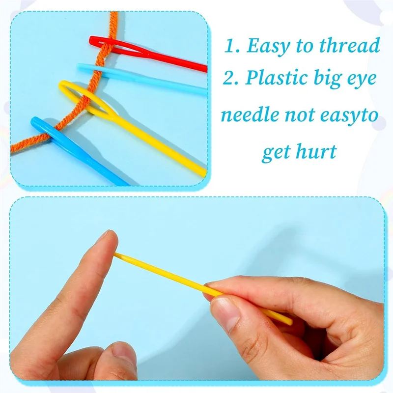 ABNO-إبرة خياطة غزل بلاستيكية 100 قطعة عين كبيرة 2.76 و 3.54 بوصة 2 أحجام مختلفة إبرة غزل أدوات جلد أمان ملونة