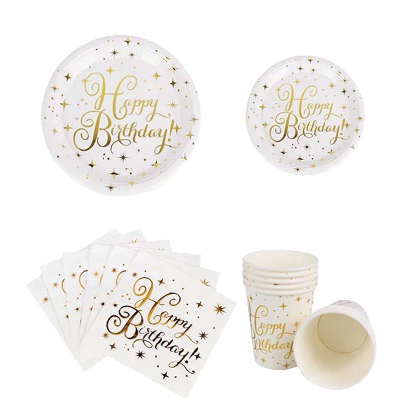 WEIGAO Gold Star Disposable Paper Plates Cups Straw and napkins Tableware Sets for Adult Kids Birthday Party Supplies Gold Theme image 6