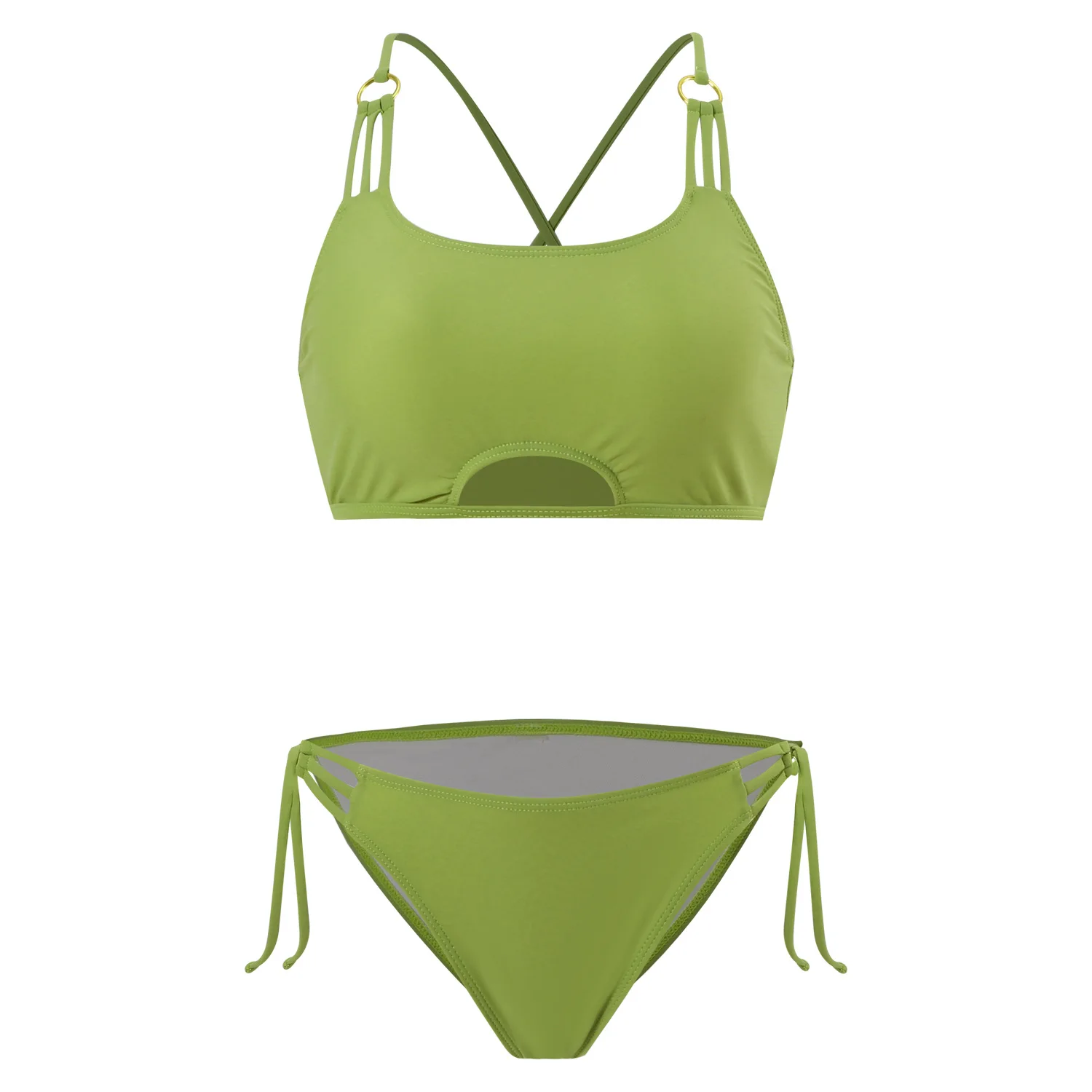 

Женский комплект бикини, лето 2022, зеленый авокадо, металлическое кольцо, пляжный купальник с вырезом по бокам, сексуальный купальник для отпуска