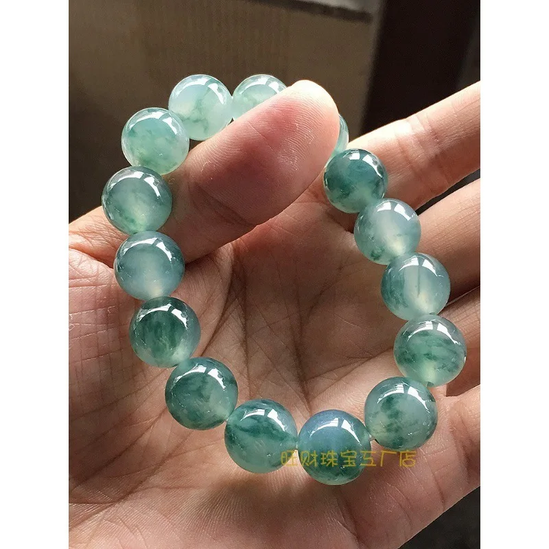 Pure Natural Stone Jewelry Burmese Laokeng Bracelet Women's Flower Jade Ice Hand String Beads High-Grade Gifts