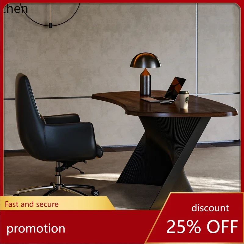 

HXL walnut desk and chair combination light luxury modern study living room solid wood desk