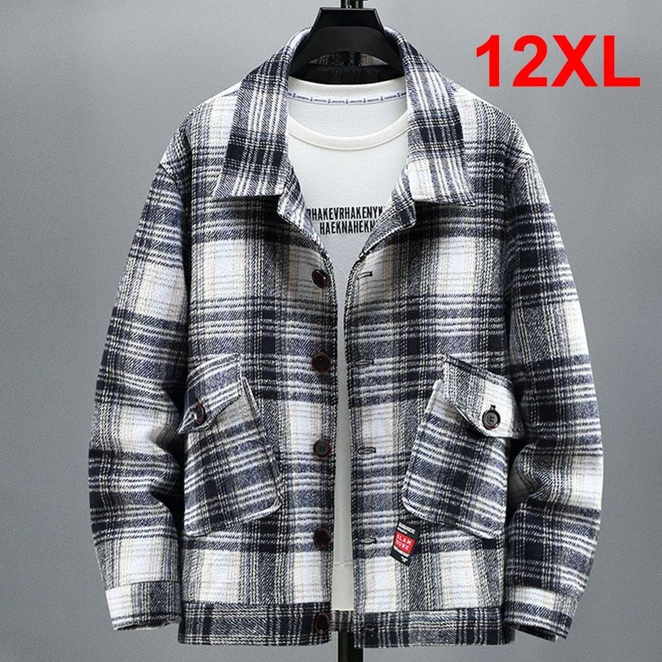 

DIANRUO модная уличная клетчатая куртка мужская плюс размер 11XL 12XL шерстяная куртка весна осень клетчатое пальто vêtement homme