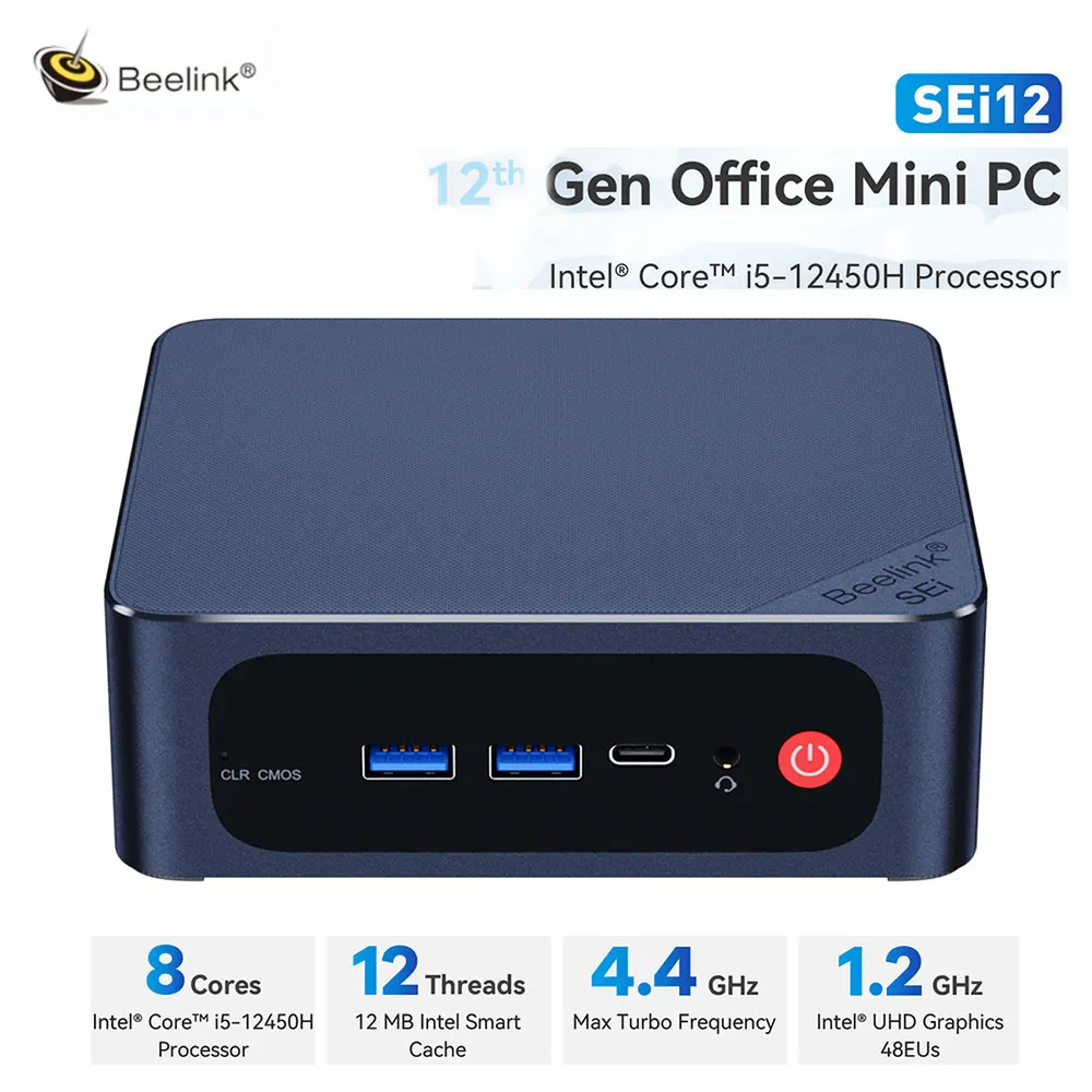 Beelink SEi12 Mini PC Intel Gen i5 12450H DDR4 3200MHz RAM 16G SSD 500GB/1TB Wifi6 4K BT5.2 Mini Desktop Gaming Computer