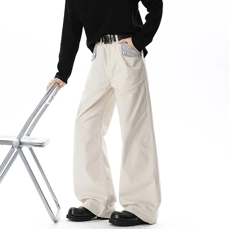 LUZHEN 2026 New Stylish Pockets Decorate Patchwork Design Straight Casual Pants Men's Handsome Original Wide Leg Trousers JY8348