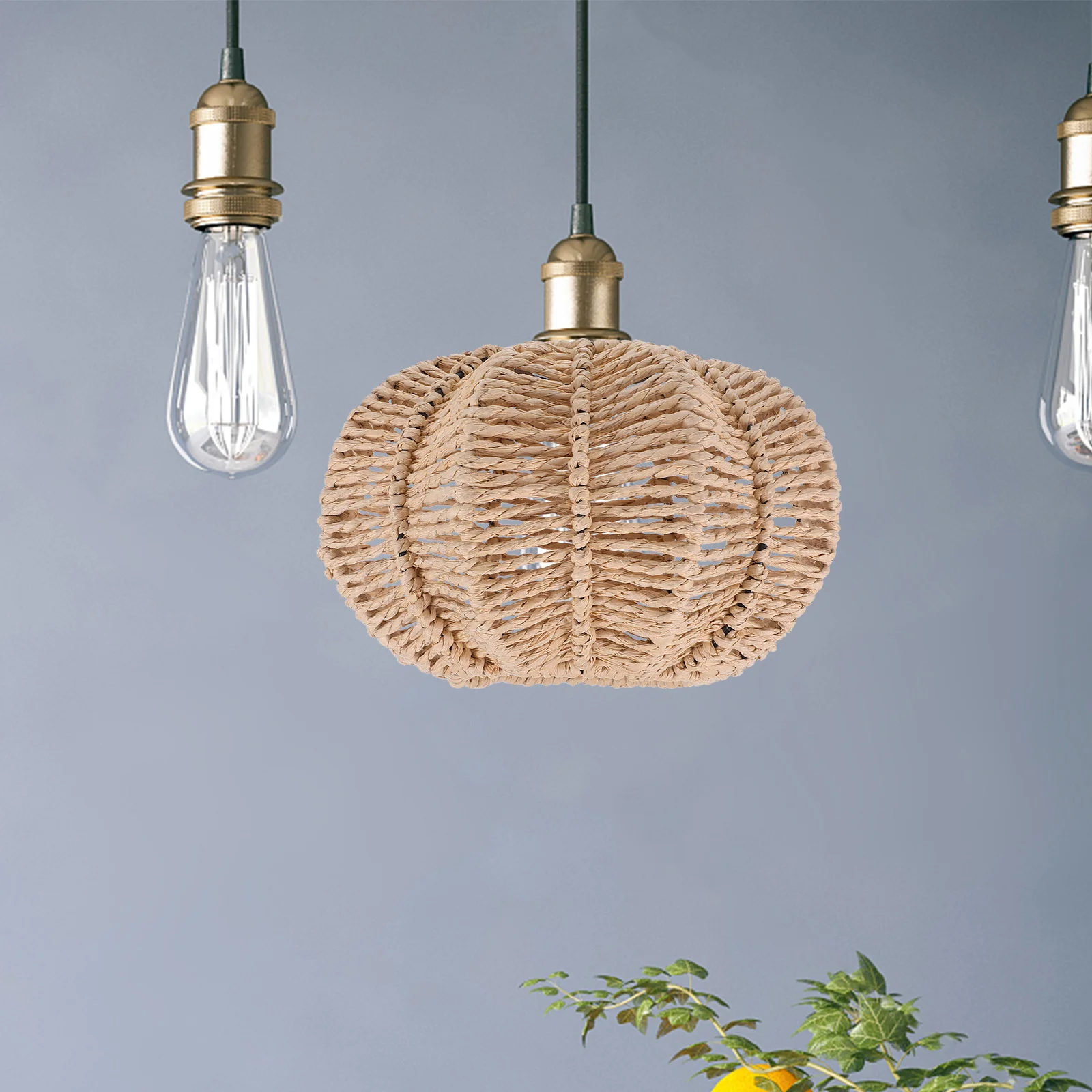 Lampu Gantung Rotan Besar Bergaya Rustic Vintage dengan Soket E27, Lampu Hias Plafon