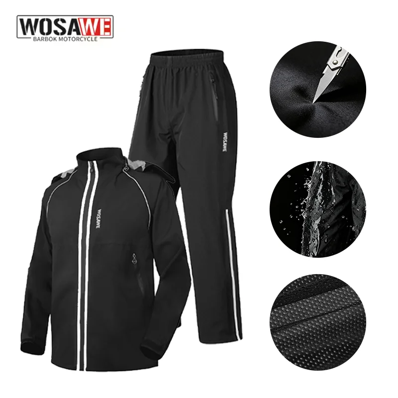 WOSAWE Motorcycle Raincoat Reflective Rain Pants Waterproof Motocross Suit Motorcycle Rain Jacket Rider Split Rain Clothing