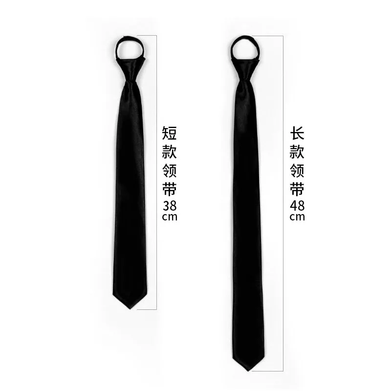 Super Slim Black Satin Zipper Tie for Men