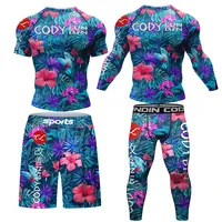 Brand New MMA Sportswear Compression T-shirt 3D Fitness Tights Men BJJ Rashguard T shirt + Shorts Trousers Men's Boxing Clothing