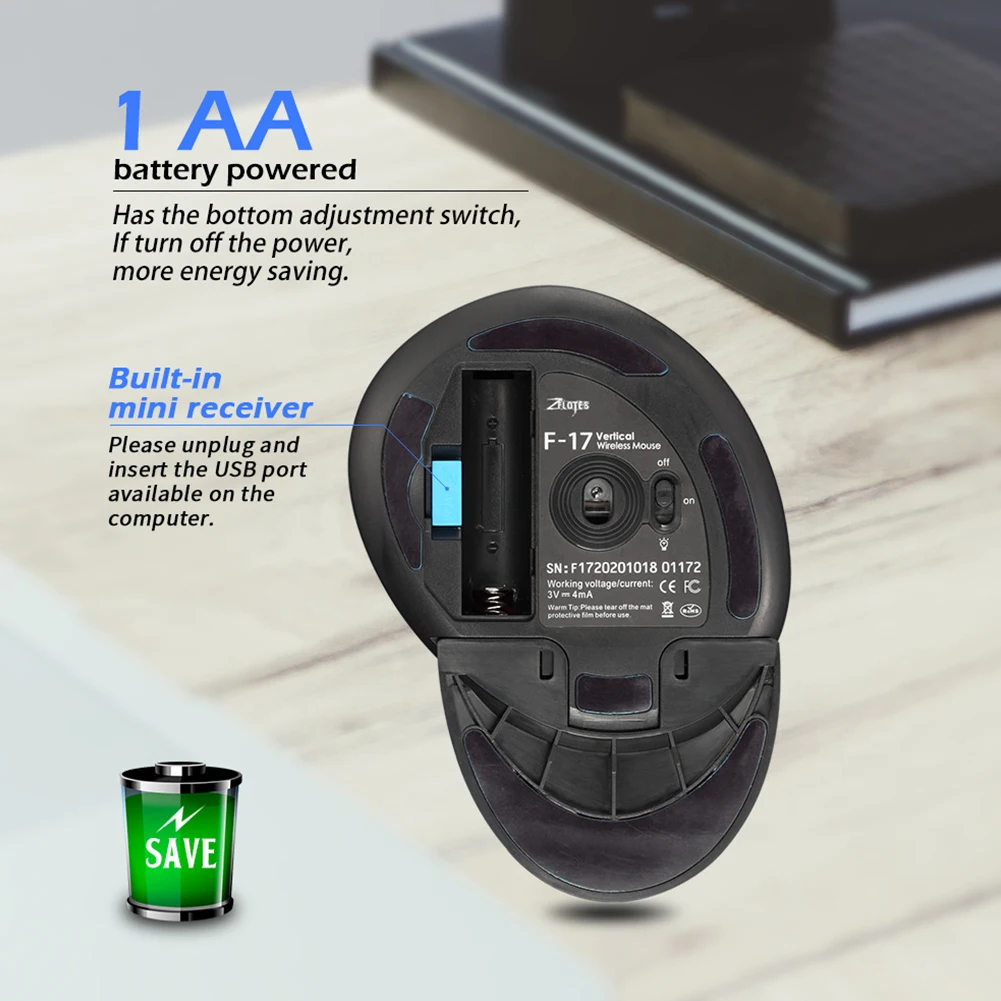 

Wireless Right Hand Vertical Mouse Ergonomic Gaming Mouse 2400 DPI USB Optical Wrist Healthy Mice for PC Computer