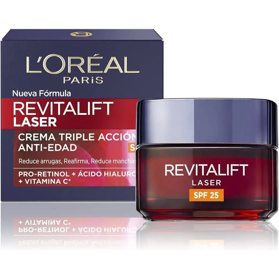 -L'Oréal Paris Revitalift Láser Crema de Día Anti-Edad Triple Acción, Protección Solar SPF 25, 50 ml-DIA-NOCHE-Sérum facial de noche