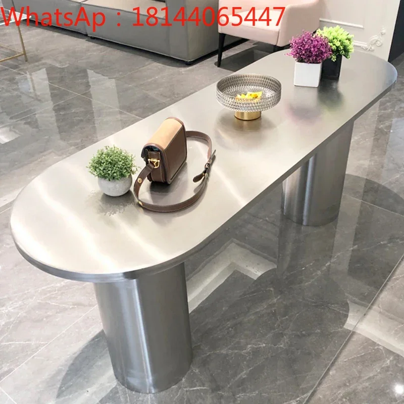 Simple dining table stainless steel brushed arc desk conference table light extravagant semicircular negotiation table