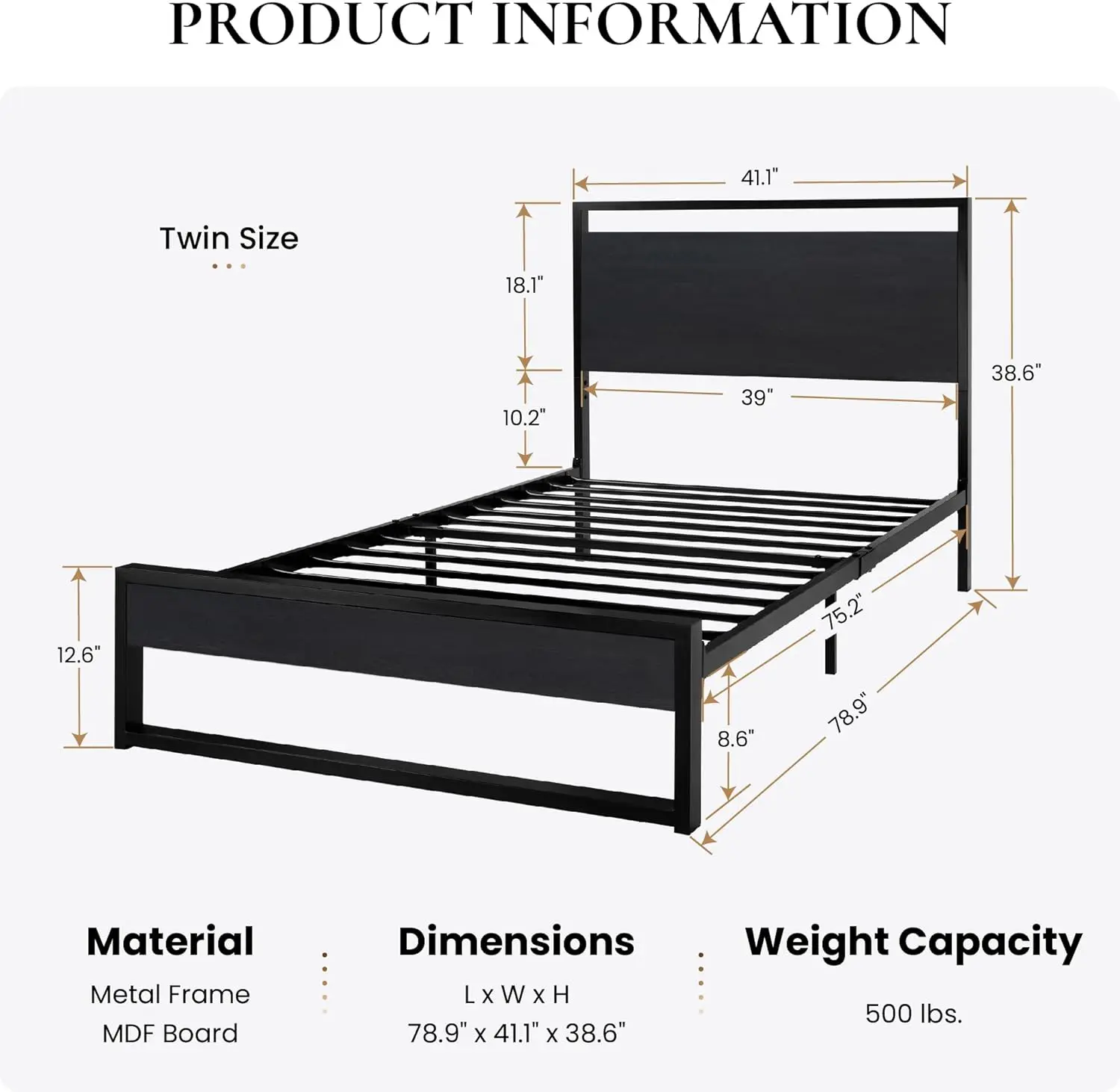 Twin Bed Frame with Wooden Headboard, Heavy Duty Metal Platform Bed, Single Platform Bed for Kids, No Box Spring Needed, Easy As