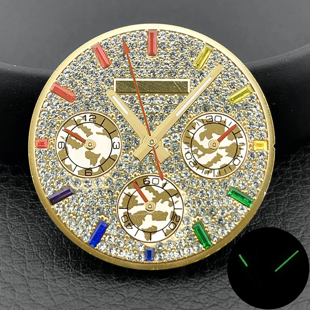39,3 mm farbiges Kristall-Diamant-Gehäuse, passend für VK63-Uhrwerk, Silber, Roségold, Schwarz, Uhrenzubehörteile, kann zusammengebaut werden. – Detail 14