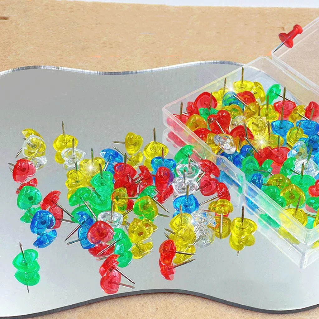 

50/100PCS Colorful Transparent Heart-Shaped Push Pins, for Home, School & Office Decor, Home Photo Wall Decoration Clips