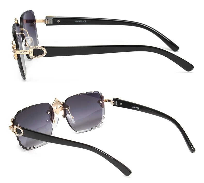 Luxuriöse quadratische randlose Edelstein-Schliff-Sonnenbrille im trendigen Retro-Stil der 90er-Jahre-Hip-Hop-Diamant-Schliff-Linse, rahmenlose Sommer-Sonnenbrille für Männer und Frauen – Detail 8