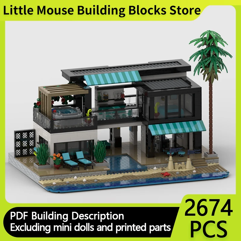 

City Street View Model MOC Building Bricks Modern Beach Villa Modular Technology Gifts Holiday Assemble Children Toys Suit