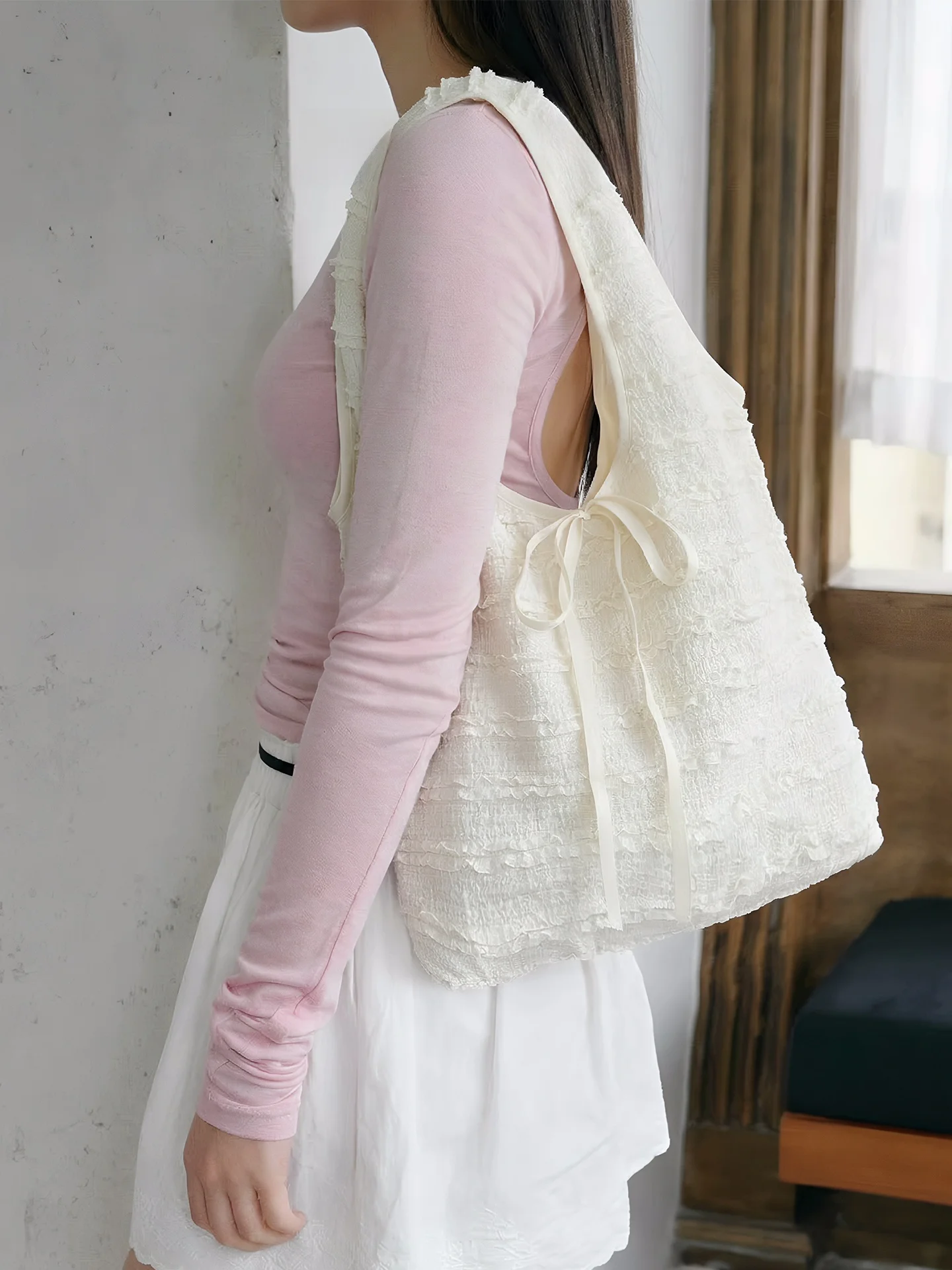 

Sweet Lady Style Pleated Tote Bag Women Large Capacity Canvas Bag Korean High Aesthetic Single Shoulder Handbag Orange Girl