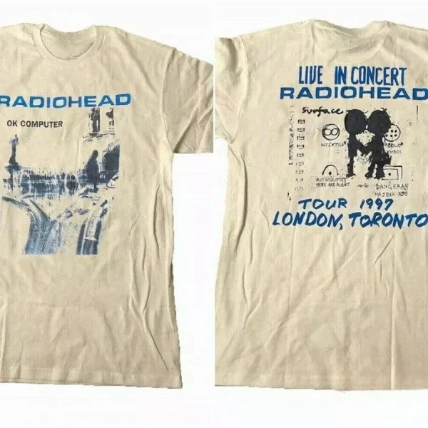 تي شيرت Radiohead Ok لألبومات الكمبيوتر 90s جرافيك رملية من القطن على الوجهين لمحبي الراقية الفاخرة لكل من الرجال والنساء Y2k
