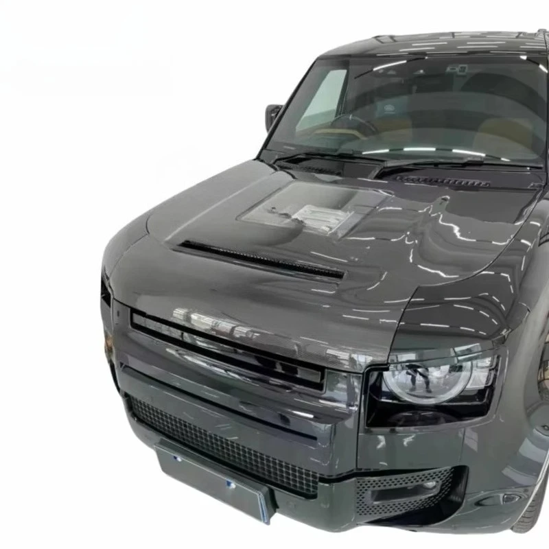 For Defender Front Bumper Transparent Glass Carbon Fiber Engine Hood Cover for  90 110 130 Car Hoods