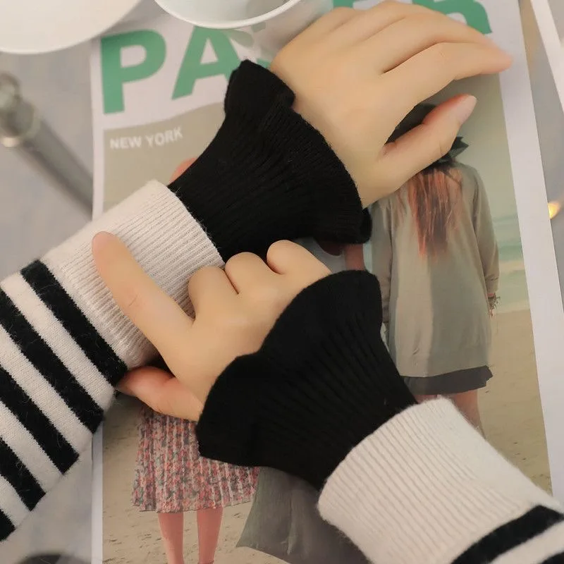 Stretch knit wrist guards, fungus edges, false cuffs, autumn and winter fashion, inner joints, cold sleeves, handmade DIY fabric