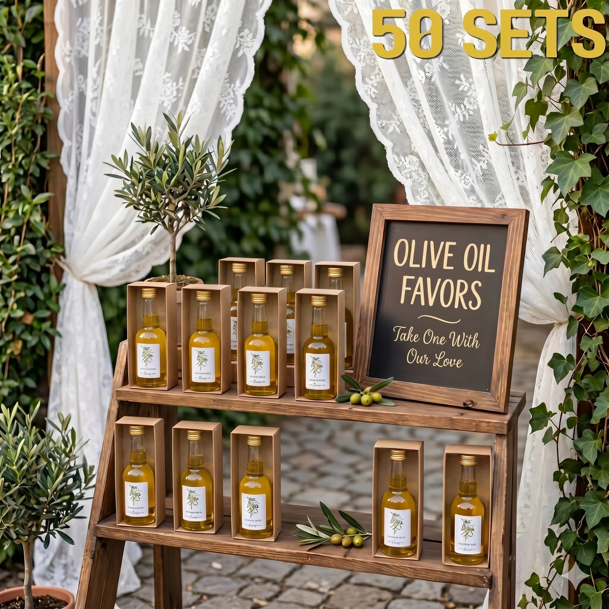 50 Sets Mini Olive Oil Plastic Favor Bottles for Wedding Guest Return Souvenirs, All Season Holiday Event Giveaway Presents