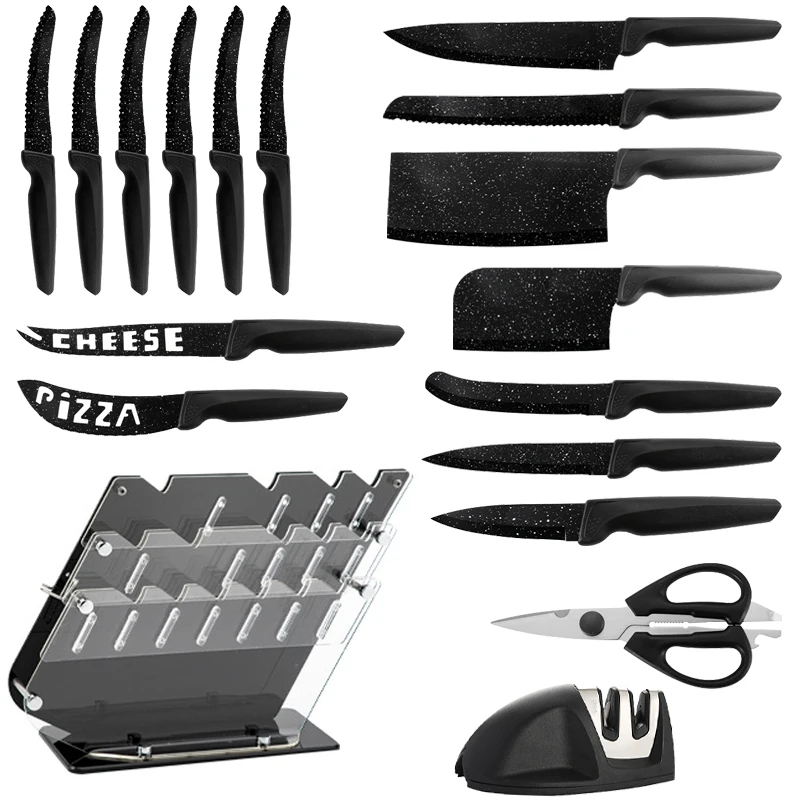 Kitchen Knives 18 PCS High Carbon Stainless Steel Sharp Serrated Steak Knives Set Chef Knives Bread Knife Scissor Sharpener