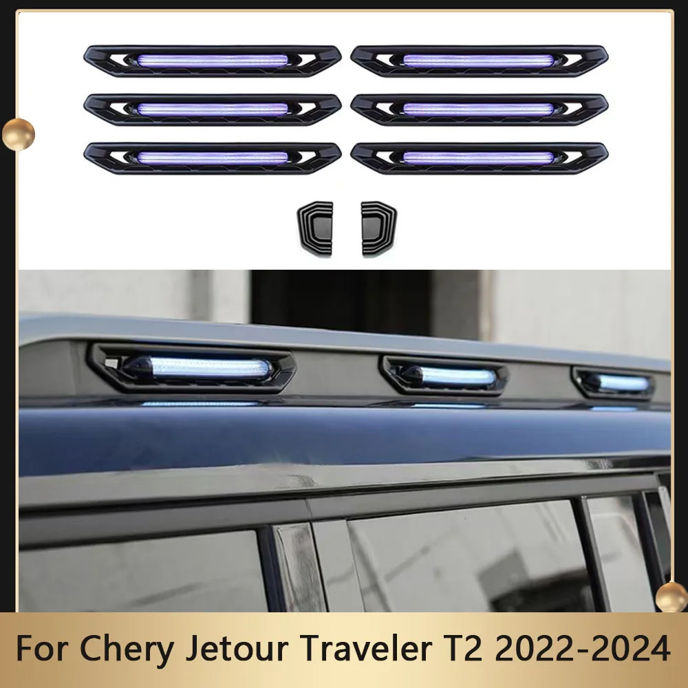 

With LED Light Luggage Rack Decorative Strip+Trailer Hook Cover Sticker 8Pcs Set For Chery Jetour Traveler T2 2022 2023 2024