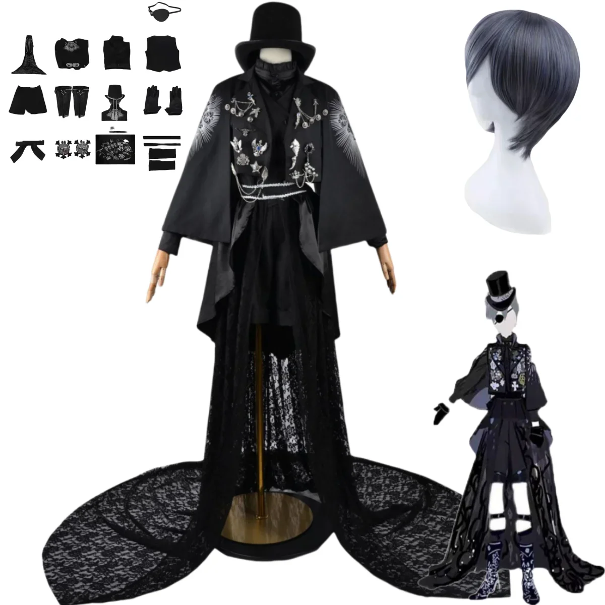 

Anime Black Butler Ciel Phantomhive Cosplay Costume 15th Anniversary Black Evening Dress Cloak Man Woman Carnival Suit 2025