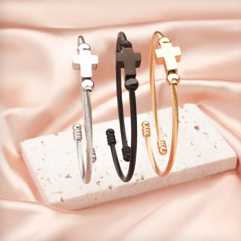 1 قطعة حبل أسلاك الفولاذ المقاوم للصدأ الصليب سوار الاتجاه الإبداعي بسيط الصليب سوار قابل للتعديل افتتاح المجوهرات هدية جديد #2