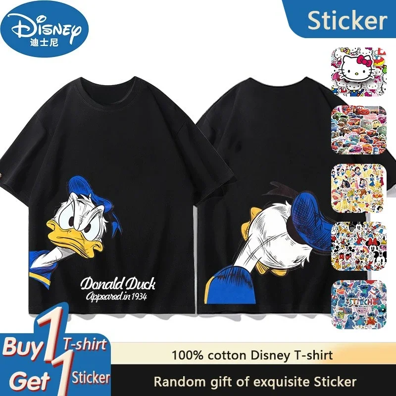 Disney Donald Duck Joint Kurzarm Herren T-Shirt Nischendesign Cartoon Druck Lose und vielseitige Kleidung aus reiner Baumwolle Sommer