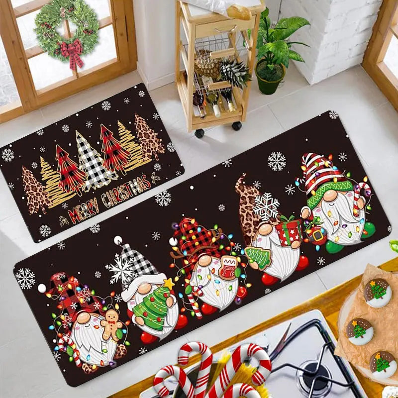 

Christmas Tree Pattern Kitchen Carpet Christmas Decorations Washable Velvet Suitable for Restaurants Bedrooms And More