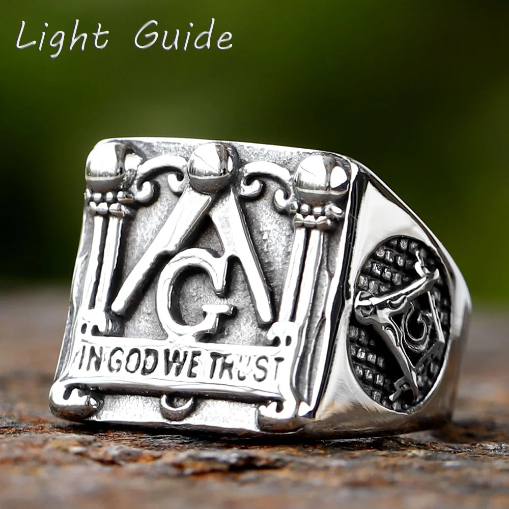 Freeshipping Fashion 2024 New 316L Stainless Steel Freemasonry Ring With Pattern For Man Biker Jewelry For Boyfriend Gift