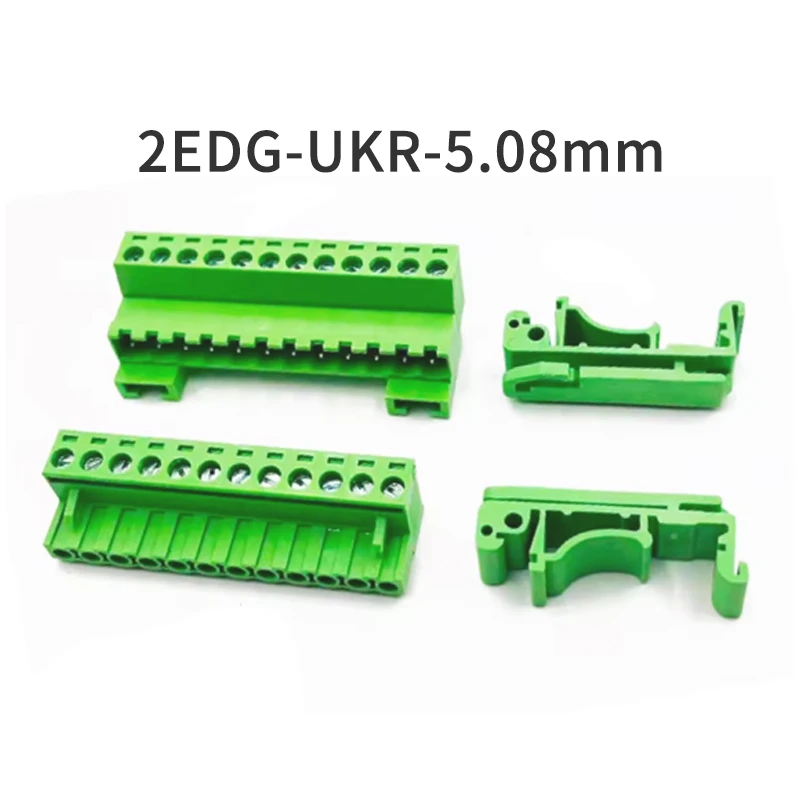 (5 Zestawów) 2EDG-UKR-5.08mm Złącze wtykowe bezlutowe na szynę DIN, szerokość szyny 35mm (Wtyk + Podstawa + Pin 35mm) UKR 5.08 — zdjęcie produktu 2