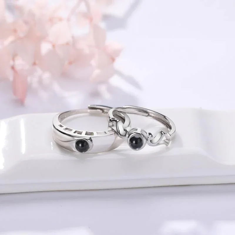 Bague en argent regardé personnalisée pour couple, matiques de projection photo, cadeau de mariage, cadeau commémoratif