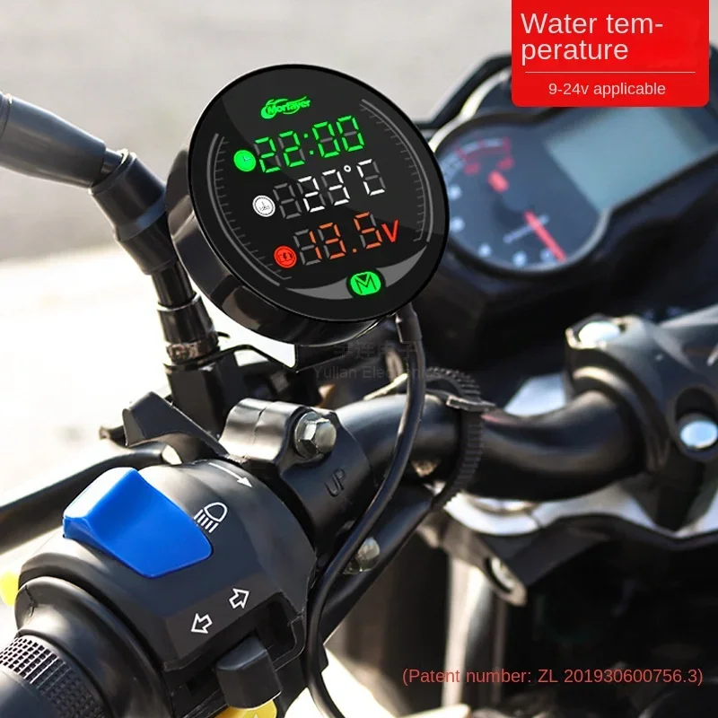 Motorcycle Modification Instrument 9-24VLed Night Vision Code Meter Temperature Meter Voltage Meter Display Voltage 5 in 1