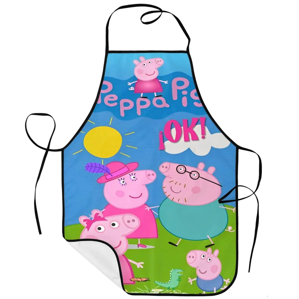 Peppa Pig Family Cartoon Chef Apron with Pocket for Men Women Chef Cooking BBQ Grilling Aprons Oil Proof Adjustable Tie