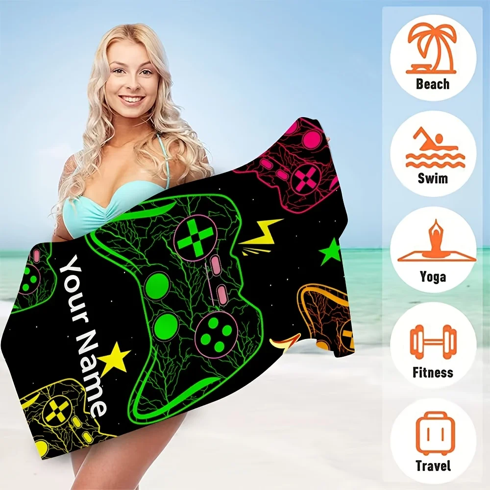 Customize Custom Text Item Game Controller Pattern Beach Towel for Seaside Vacation - Personalized Name, Create Your Own Exclusi