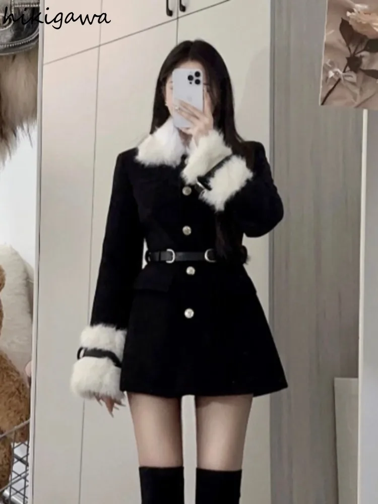 Winter Wool Coat Women Clothing Slim Waist Patchwork Woolen Outwear 2023 Ropa Mujer Thicked Warm Fashion Korean Jackets Tops