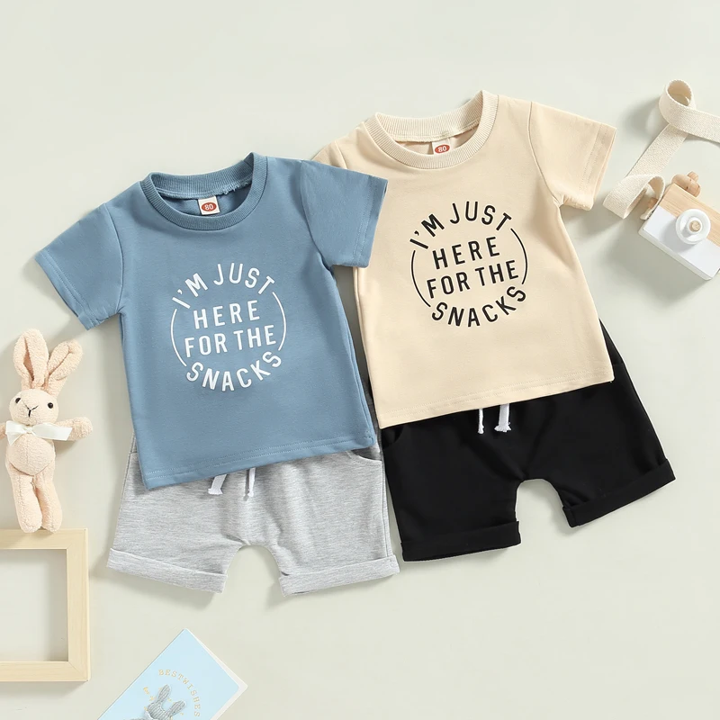 2023-01-06 Lioraitiin 0-3Years Toddler Baby Boy 2Pcs Summer Clothing Set Short Sleeve Letter Printed Top Solid Shorts