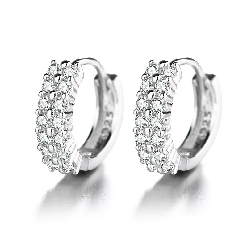 925 Sterling Silver Double Row CZ Zircon Hoop Earrings For Women Men Huggies Jewelry Wholesale