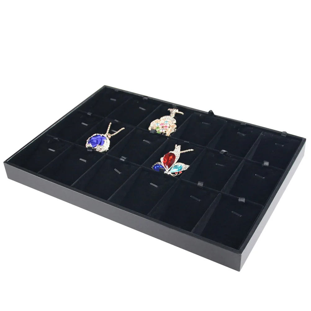 

18 Compartments Black Jewelry Display Tray Holder For Necklace Bracelet Ring Watch Storage Box Earrings Organizer Case
