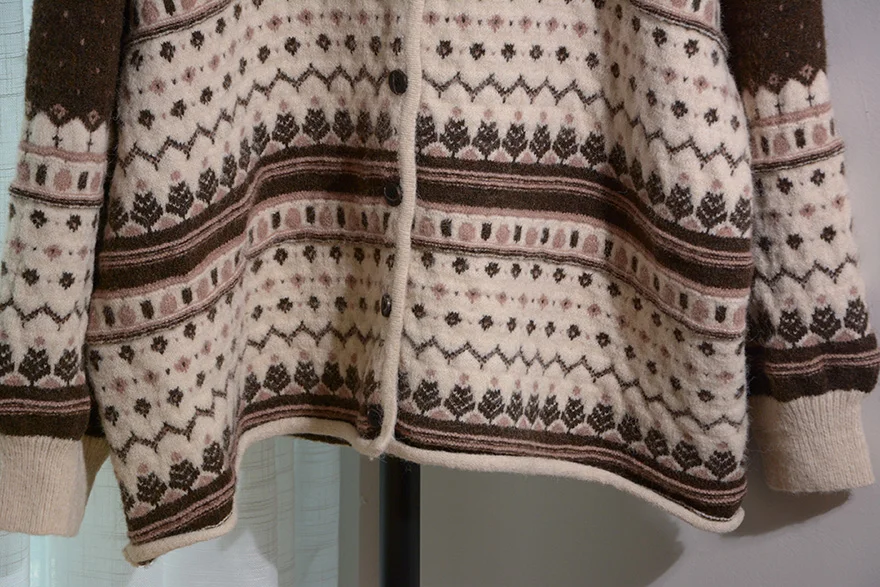 Retro-Kunststrickjacke mit runden Laternenmotiven, gestrickter Cardigan mit Thiened-Stickerei, offene Vorderseite, locker geschnitten, große Größe, modisch