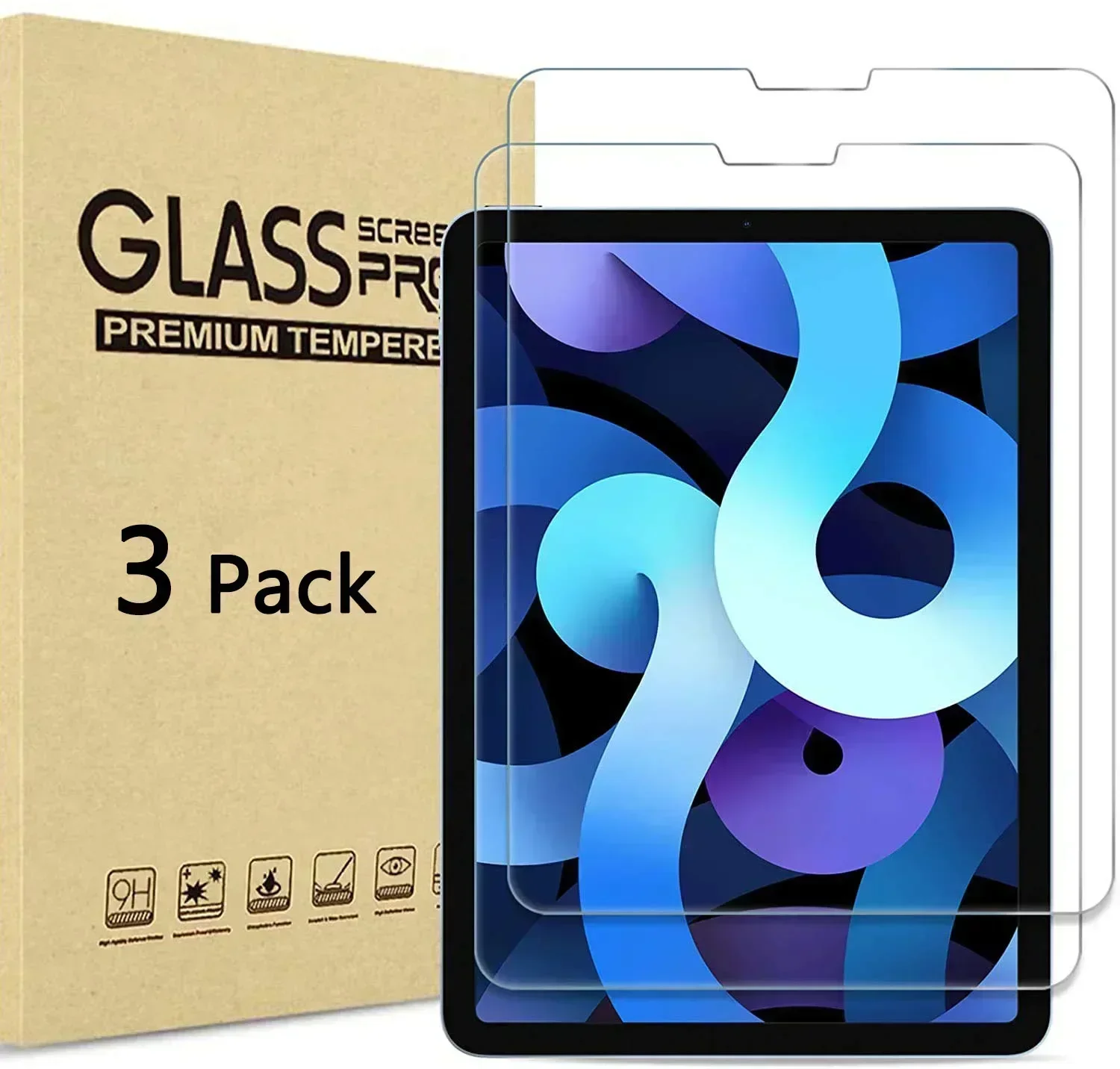 (3 paquetes) Vidrio templado para Apple iPad Air 4 5 10,9 2020 2022 4ta 5ta generación Película protectora de pantalla de cobertura total