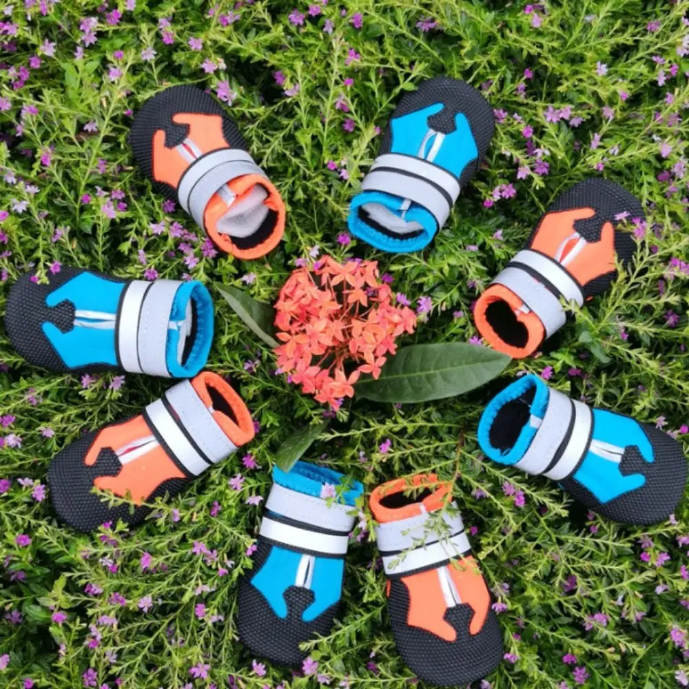 

4pcs/set Non-Slip Dog Outdoor Sports Shoes Reflective Breathable Dog Anti-slip Rain Boots TPR/Waterproof Cloth Wear Resistant