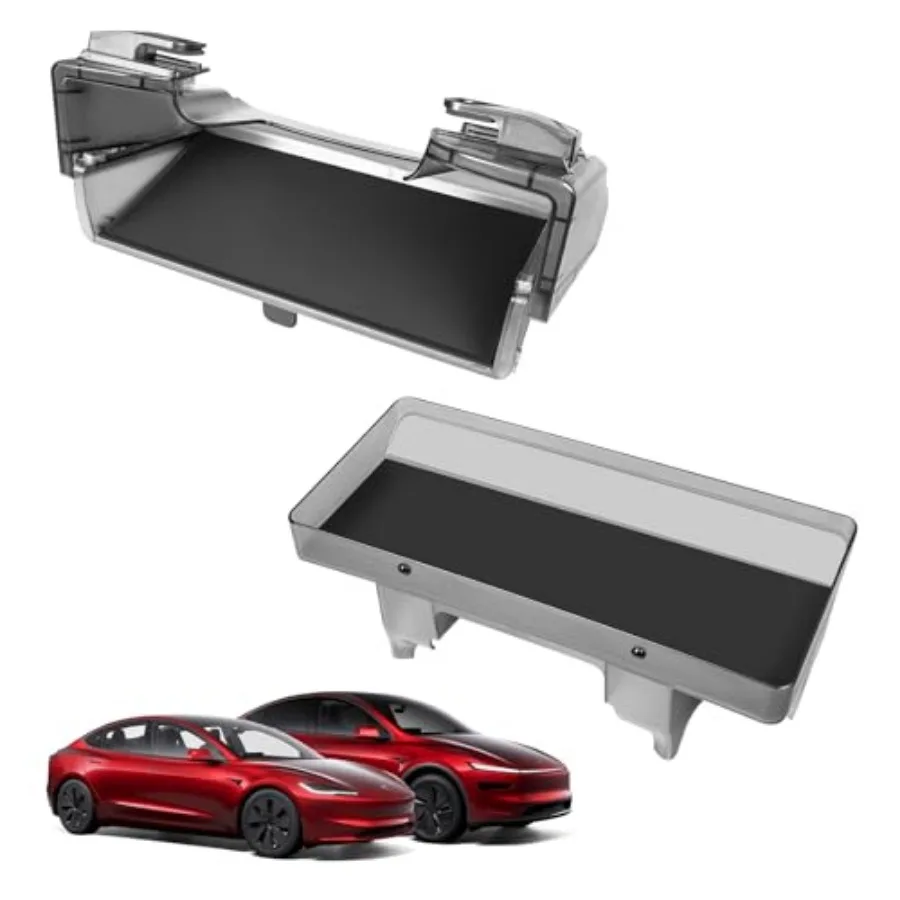 

Under Screen Storage Organizer for 2026 New Model Y Juniper, [Retractable Tool-Free] Under Screen Storage Box with Behind Scree