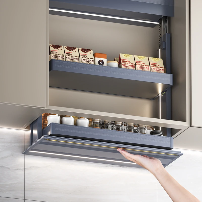

Factory Direct Smart Kitchen Adjustable Lift Wall Cabinet Pull Down Basket Electric Storage