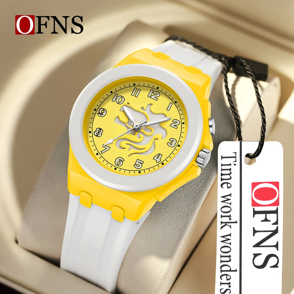 Новые часы Ofns 6106 2026 года, модные студенческие кварцевые часы с узором двенадцати созвездий, водонепроницаемые, с ночной подсветкой, силиконовый ремешок.