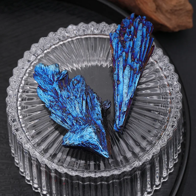 Electroplating Natural Black Tourmaline Peacock Blue Flame Feather Colored Mineral Specimens Handicrafts Raw Stone Decoratio