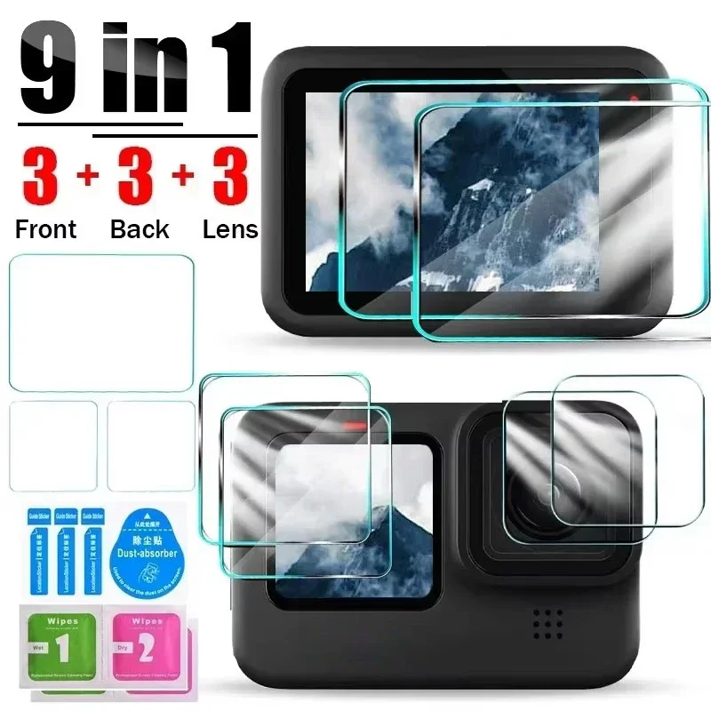 Tempered Glass Screen Protectors for GoPro Hero 12 11 10 9 Camera Lens Glass Protective Films 9H Hardness Full Coverage Film