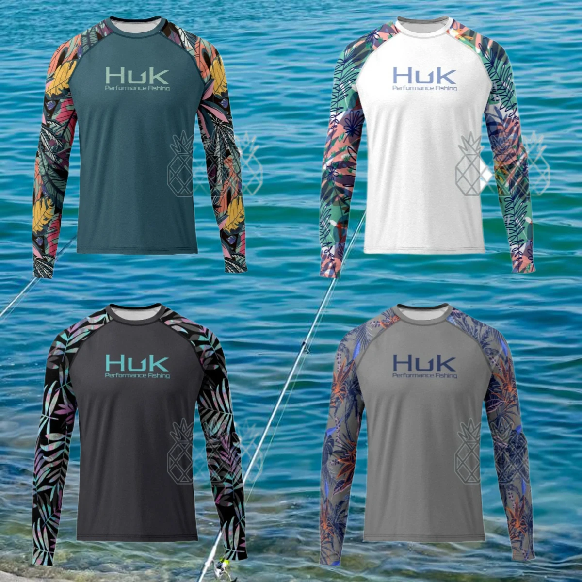 HUK جديد قميص لصيد السمك الرجال تنفس طويلة الأكمام ملابس الصيد الصيف الأشعة فوق البنفسجية حماية الأداء الصيد جيرسي Camisa De Pesca #1